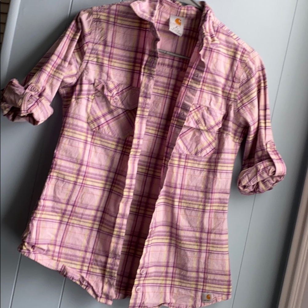 Pink and purple plaid Carhartt button down